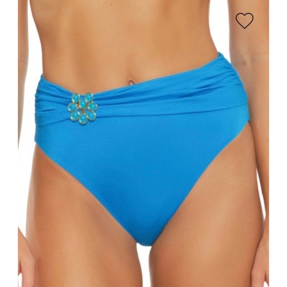 Trina Turk Monaco Sash High Waist Bikini Bottom Stretch Pull-On Style Blue SZ 6 - Picture 1 of 7